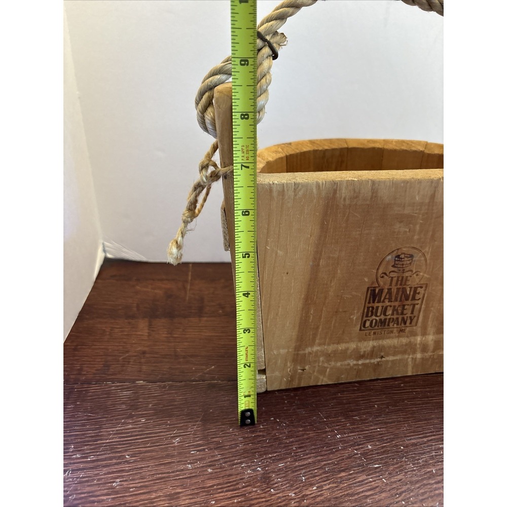 The Maine Bucket Co. Half Wood Bucket w/ Rope Handle Heart & Flowers - Picture 7 of 11